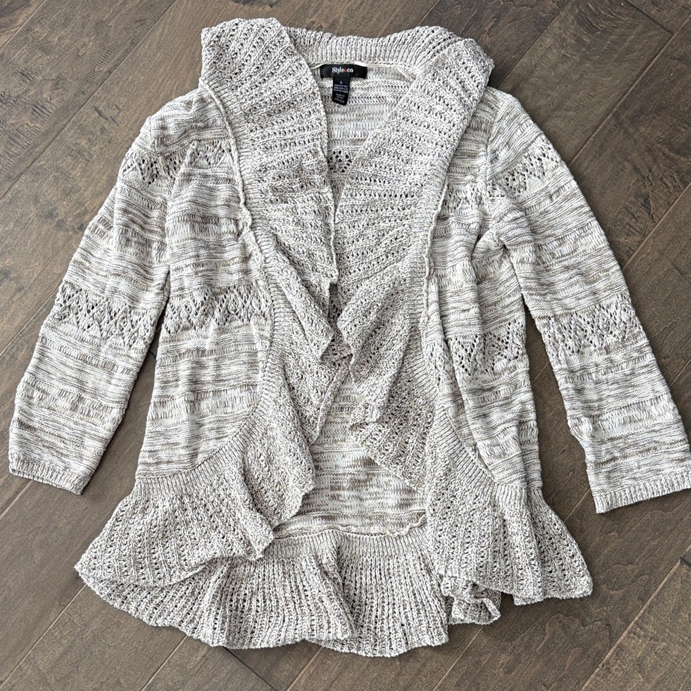 Style & Co. Heather Gray Ruffled Cardigan